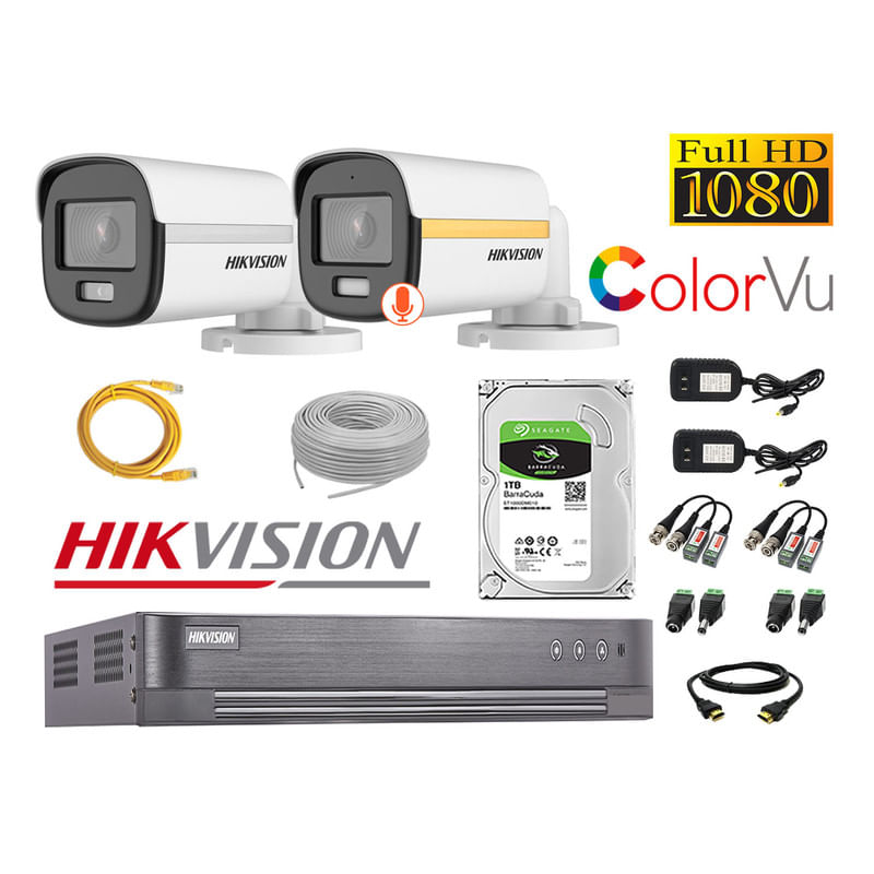 CÁMARAS SEGURIDAD EXTERIOR TUBO KIT 2 1080P COLORVU NOCHE COLOR + DISCO 1TB