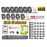 CÁMARAS SEGURIDAD EXTERIOR TUBO KIT 12 1080P COLORVU NOCHE COLOR + DISCO 1TB