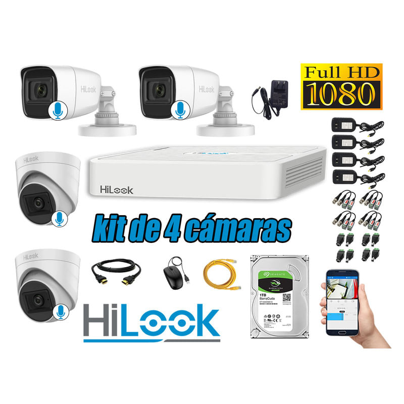 KIT 4 CÁMARAS SEGURIDAD AUDIO INCORPORADO FULL HD 1080P + DISCO 1TB