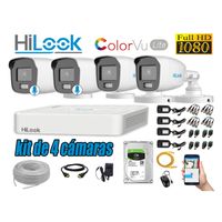 CÁMARAS SEGURIDAD EXTERIOR KIT 04 HILOOK 1080P COLORVU LITE NOCHE COLOR