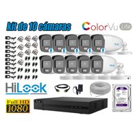 CÁMARAS SEGURIDAD EXTERIOR KIT 10 1080P HILOOK NOCTURNA COLORVU LITE