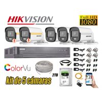 CÁMARAS SEGURIDAD EXTERIOR TUBO KIT 5 1080P COLORVU NOCHE COLOR + DISCO 2TB