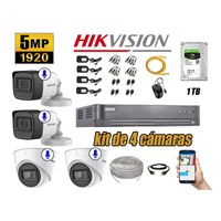 Kit 4 Cámaras de Seguridad Hikvision 5Mp P2p Audio Incorporado Completo