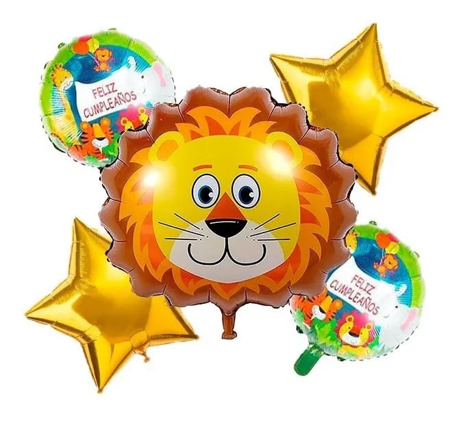 Set x 5 globos león safari animales fiesta de cumpleaños