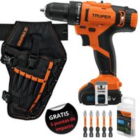 Combo taladro inalambrico12v, estuche porta taladro, 5 puntas de impacto