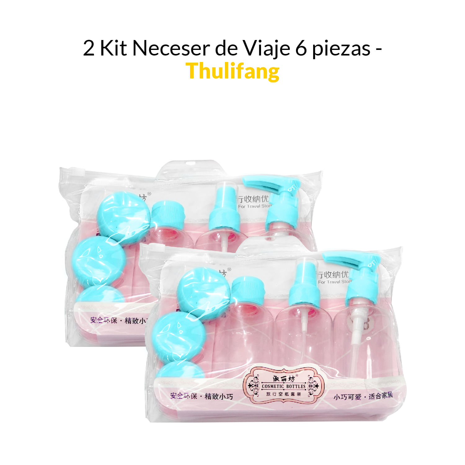 2 Kit Neceser Cremero de Viaje 6 piezas Turquesa