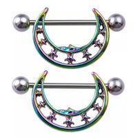 Piercing pezón nipple luna y estrellas multicolor