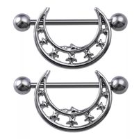 Piercing pezón nipple luna y estrellas plateado