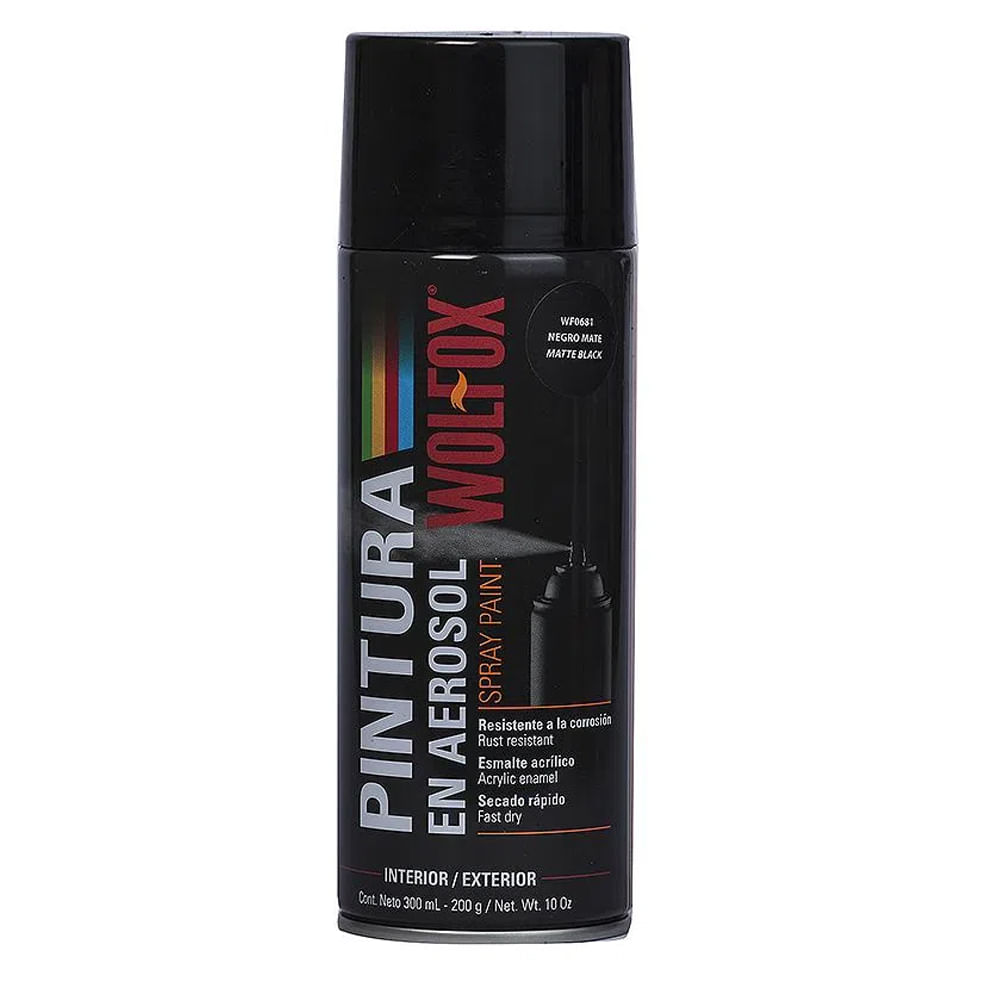 Pintura en Spray Colores Básicos Negro Mate 300 ml Wolfox WF0681