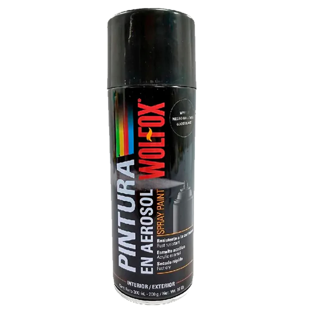Pintura en Spray Colores Básicos Negro Brillante 300 ml Wolfox WF0679