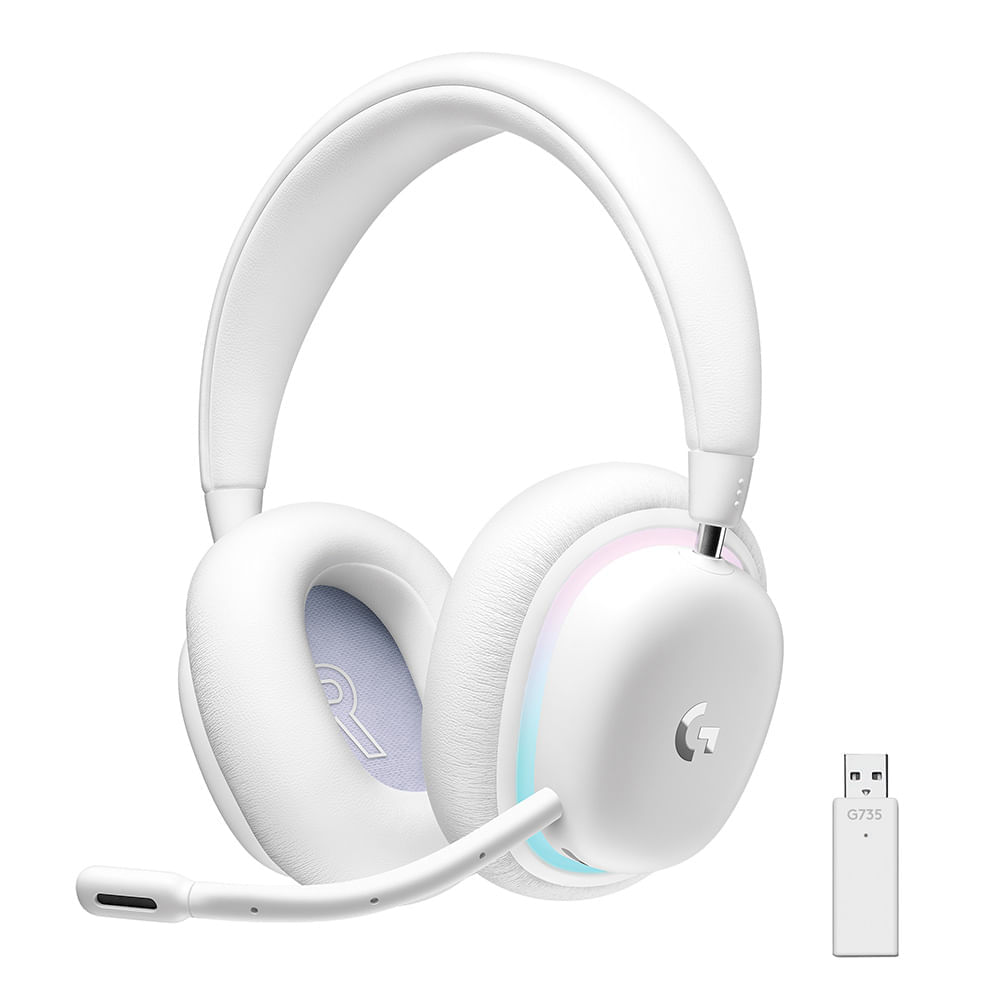 Audífonos Logitech G735 con micrófono, Lightspeed/bluetooth, RGB, blanco