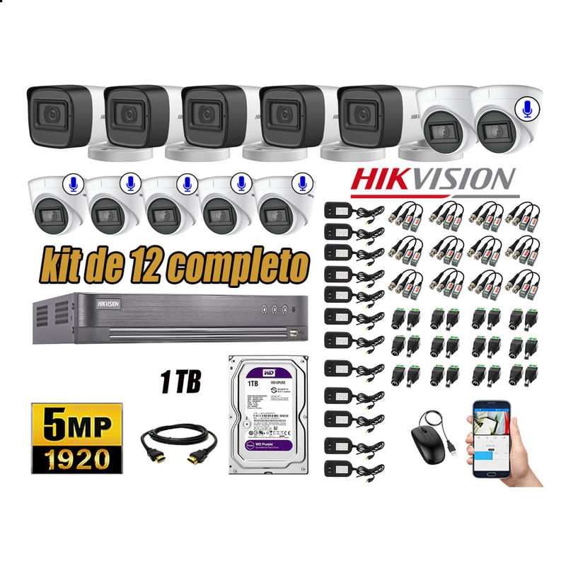 Kit 12 Cámaras de Seguridad Hikvision 5Mp 6 Cámaras Audio Incorporado