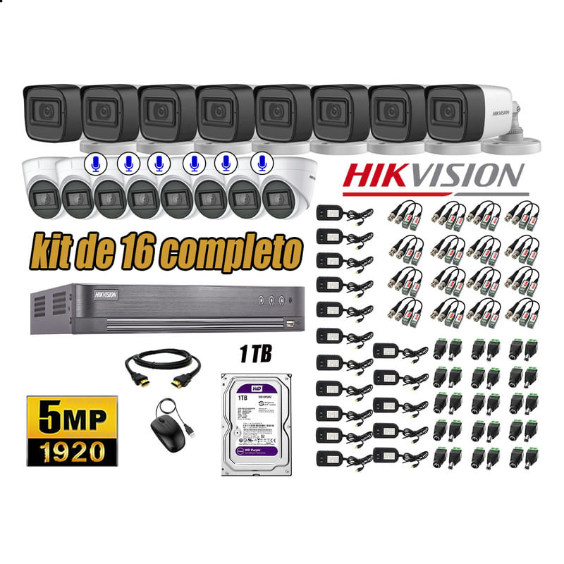 Kit 16 Cámaras de Seguridad Hikvision 5Mp 6 Cámaras Audio Incorporado