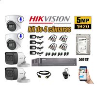 Kit 4 Cámaras de Seguridad Hikvision 5Mp 02 Cámaras Audio Incorporado P2p