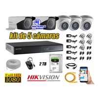Kit 5 Cámaras de Seguridad Hikvision Full Hd 1080P mas Disco 2Tb P2p Mayor Alcance Varifocal Ip66