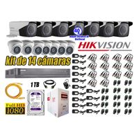 Kit 14 Cámaras de Seguridad Hikvision Full Hd 1080P mas Disco 1Tb P2p Mayor Alcance Varifocal Ip66