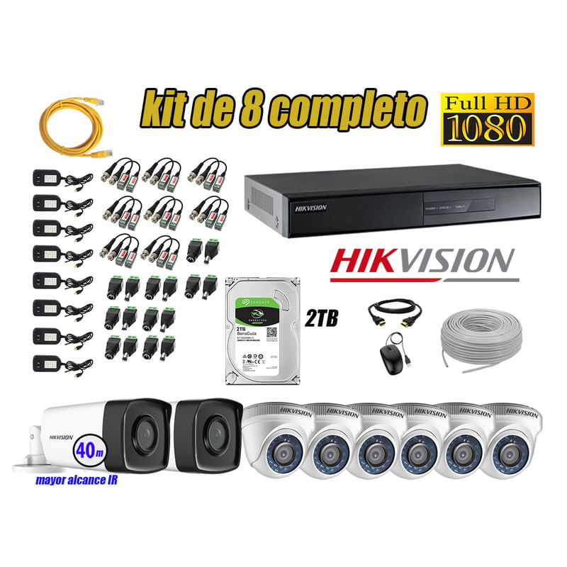 Kit 8 Cámaras de Seguridad It3F Hikvision Full Hd 1080P mas Disco 2Tb Mayor Alcance