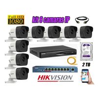 Kit 8 Cámaras de Seguridad Ip Exterior Hikvision mas Disco 2Tb Wd Púrpura
