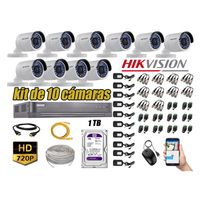 Kit 10 Cámaras de Seguridad Exterior Hikvision Hd 720P Disco 1Tb Wd