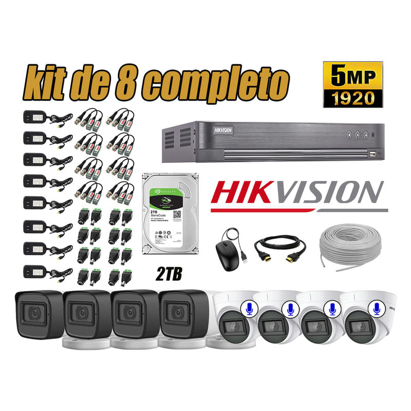 Kit 8 Cámaras de Seguridad Hikvision 5Mp 4 Cámaras Audio Incorporado Hdmi