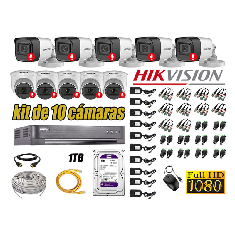 Kit 10 Cámaras de Seguridad Hikvision Audio con Incorporado Full HD 2Mp