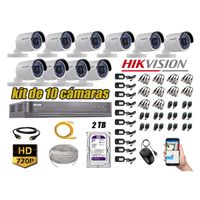 Kit 10 Cámaras de Seguridad Exterior Hikvision Hd 720P Disco 2Tb Wd