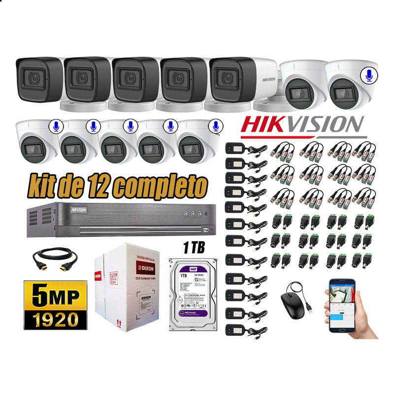 Kit 12 Cámaras de Seguridad Hikvision 5Mp 6 Cámaras Audio Incorporado P2p