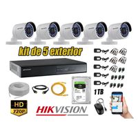 Kit 5 Cámaras de Seguridad Exterior Hikvision Hd 720P mas Disco 1Tb P2P