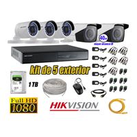 Kit 5 Cámaras de Seguridad Exterior Varifocal Hikvision Full Hd 1080P mas Disco 1Tb P2P