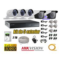 Kit 5 Cámaras de Seguridad Exterior Varifocal Hikvision Full Hd 1080P mas Disco 2Tb P2P