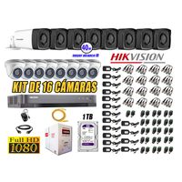 Kit 16 Cámaras de Seguridad It3F Hikvision Full Hd 1080P mas Disco 1Tb Mayor Alcance