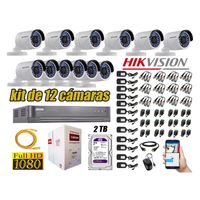 Kit 12 Cámaras de Seguridad Exterior Hikvision Full Hd 1080P mas Disco 2Tb