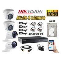 Kit 4 Cámaras de Seguridad Hikvision Full Hd 1080P mas Disco 500Gb Hdmi