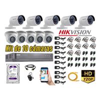 Kit 10 Cámaras de Seguridad Hikvision Hd 720P mas Disco 2Tb Hdmi P2P