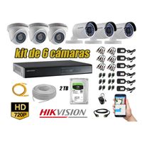 Kit 6 Cámaras de Seguridad Hikvision Hd 720P mas Disco 2Tb Completo P2P