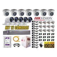 Kit 12 Cámaras de Seguridad Hikvision Full Hd 1080P mas Disco 2Tb Completo