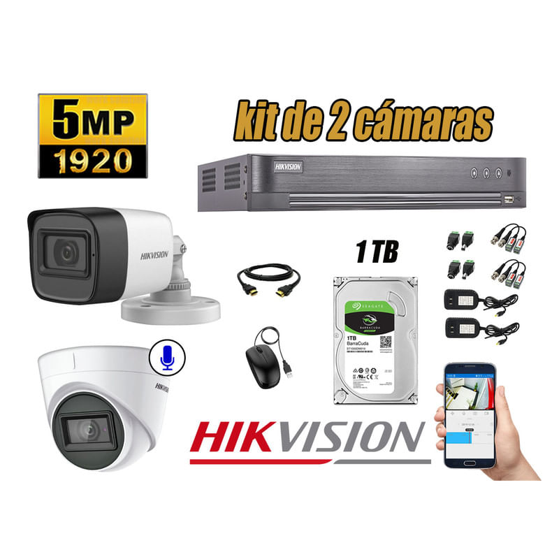 Kit 2 Cámaras de Seguridad Hikvision 5Mp 01 Cámara Audio Incorporado