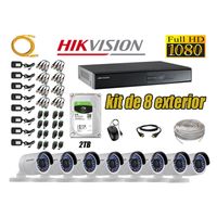 Kit 8 Cámaras de Seguridad Exterior Hikvision Full Hd 1080P mas Disco 2Tb