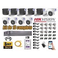 Kit 10 Cámaras de Seguridad Hikvision 5Mp Audio Incorporado Hdmi Completo