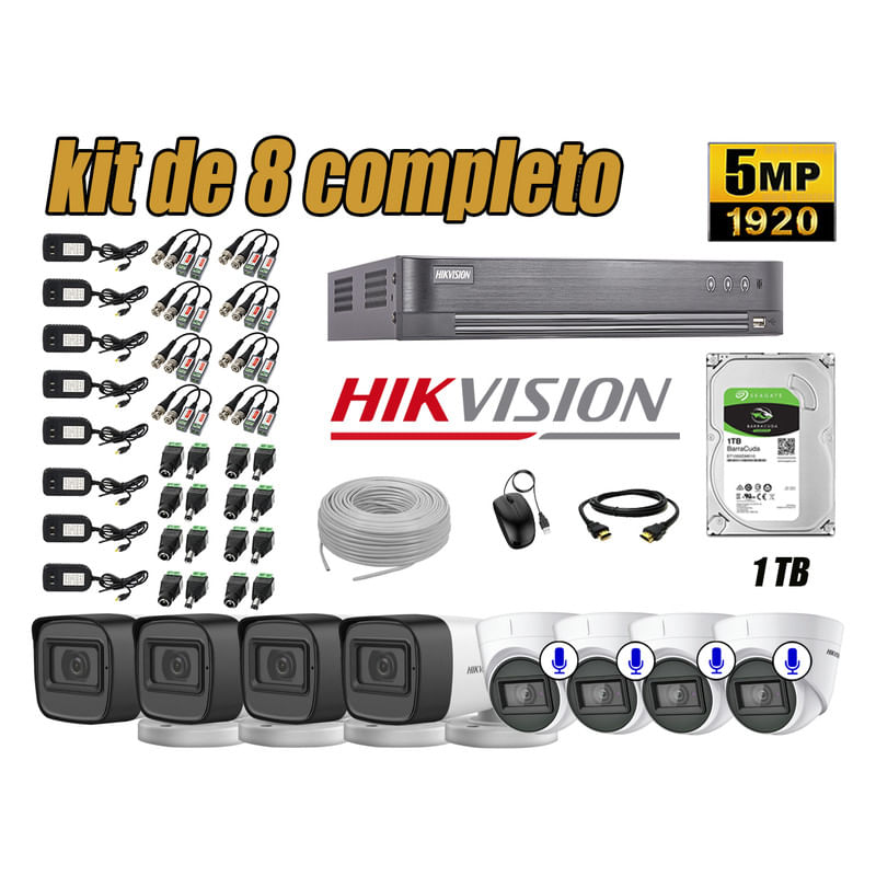 Kit 8 Cámaras de Seguridad Hikvision 5Mp 4 Cámaras Audio Incorporado P2p