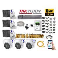 Kit 6 Cámaras de Seguridad Hikvision 5Mp Audio Incorporado Completo