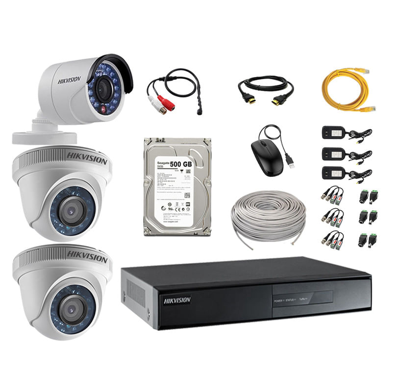 Kit 3 Cámaras de Vigilancia Hikvision Hd 720P 500Gb Mas Kit de Micrófono