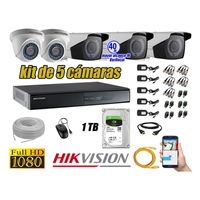 Kit 5 Cámaras de Seguridad Hikvision Full Hd 1080P mas Disco 1Tb Mayor Alcance Varifocal Ip66