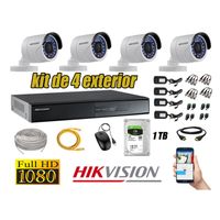 Kit 4 Cámaras de Seguridad Exterior Hikvision Full Hd 1080P mas Disco 1Tb