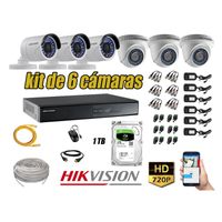 Kit 6 Cámaras de Seguridad Hikvision Hd 720P mas Disco 1Tb Completo P2P