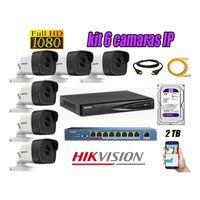 Kit 6 Cámaras de Seguridad Ip Exterior Hikvision mas Disco 2Tb Wd Púrpura