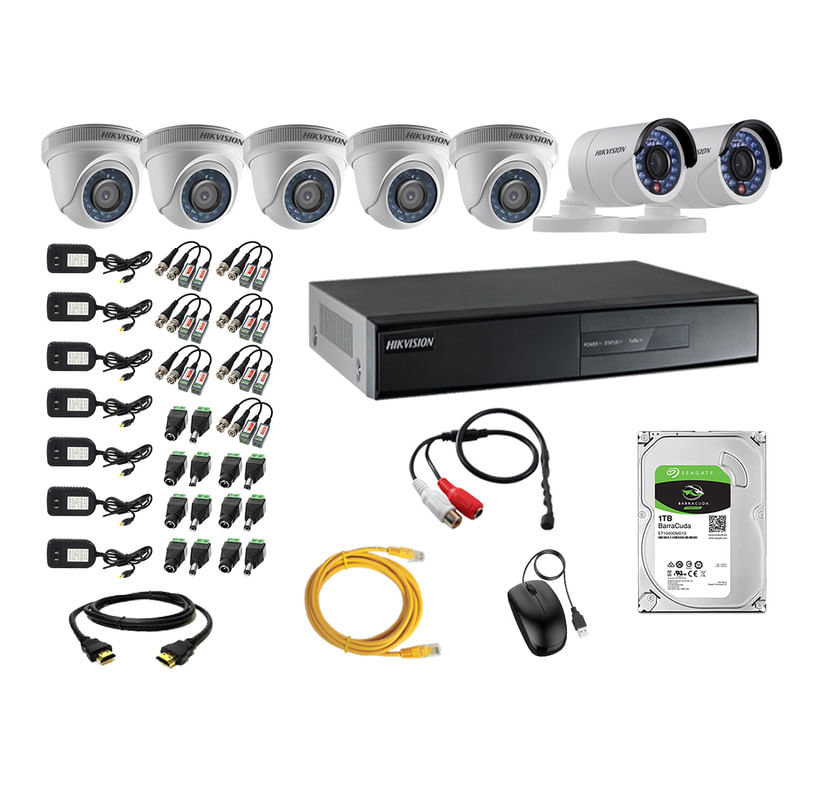 Kit 7 Cámaras de Vigilancia Hikvision Hd 720P Disco 1Tb P2p Kit de Micrófono