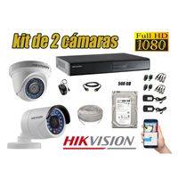Kit 2 Cámaras de Seguridad Hikvision Full Hd 1080P mas Disco 500Gb Completo