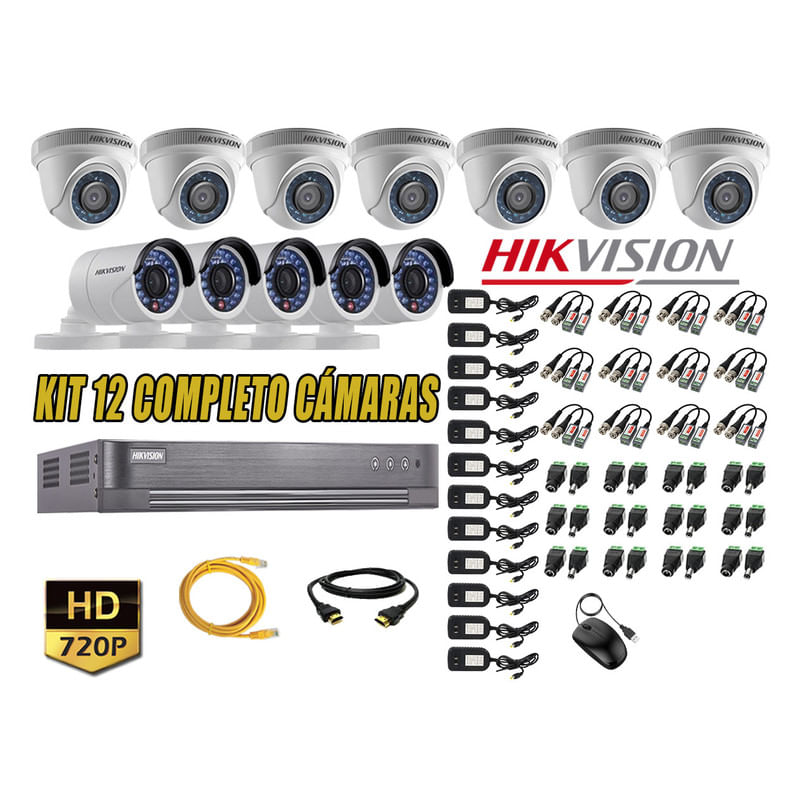 Kit 12 Cámaras de Seguridad Hikvision Hd 720P mas Cable Hdmi P2P