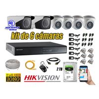 Kit 6 Cámaras de Seguridad Hikvision Full Hd 1080P mas Disco 2Tb Mayor Alcance Varifocal P2p